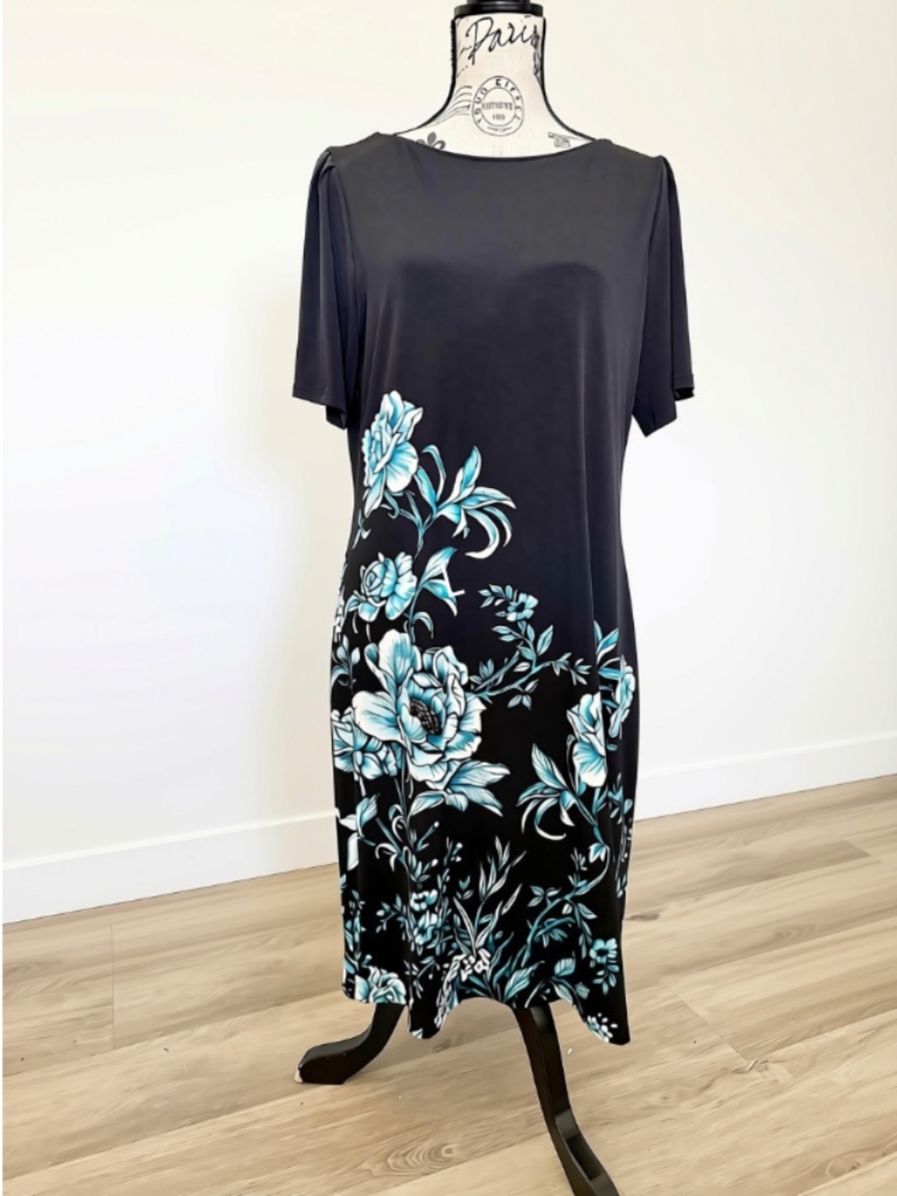 WHBM Black & Turquoise Floral Dress